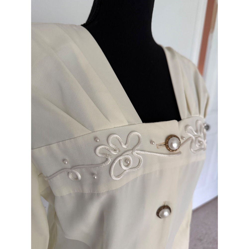 NWT Vintage 90’s ivory Mini Dress Coquette retro Pearl Soutache Sz M/ L - Picture 3 of 8